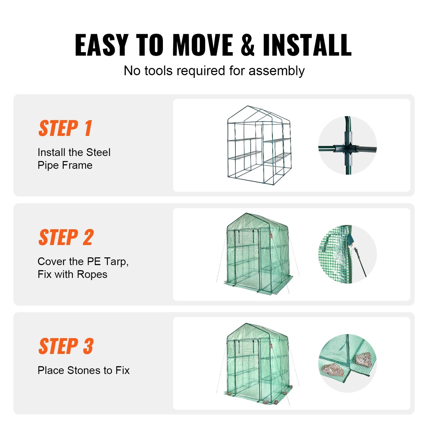 SucceBuy Walk-in Green House Greenhouse with Shelves High Strength PE Cover with Doors & Windows and Steel Frame for Planting