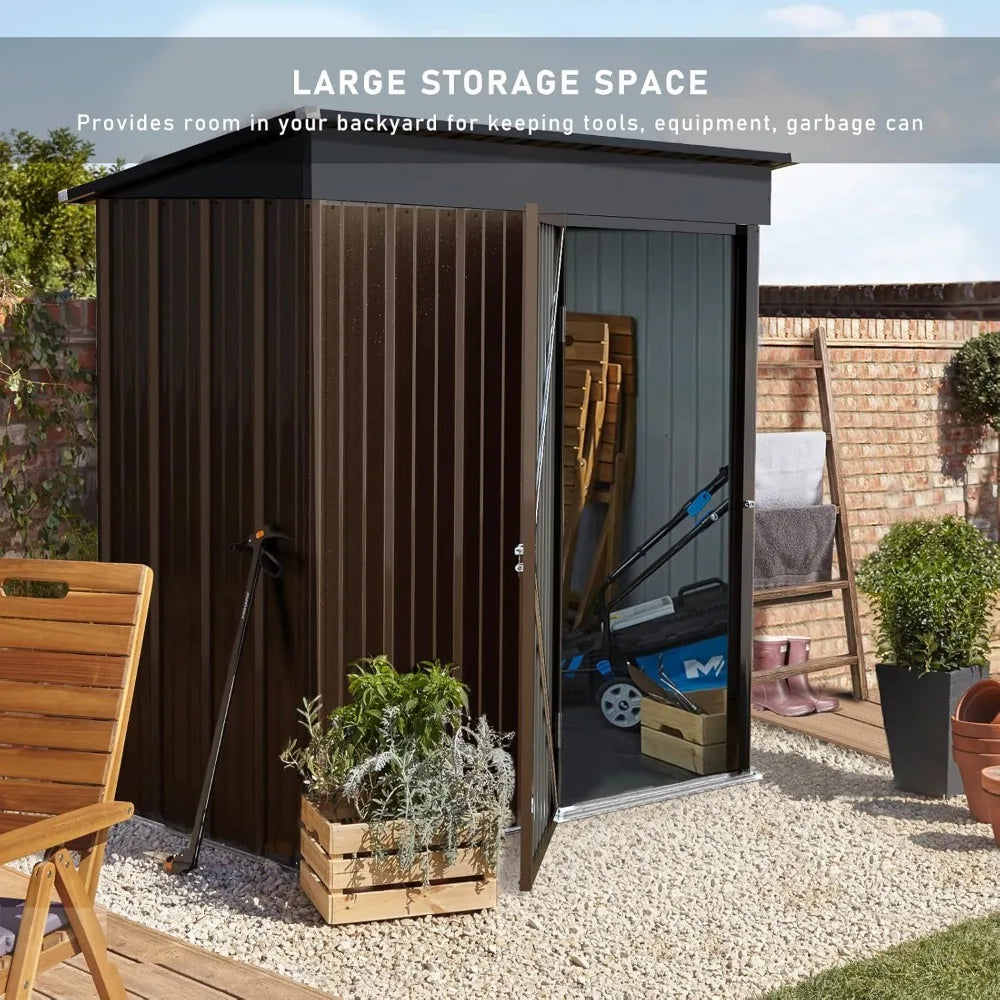 Outdoor Storage Shed with Floor,Tool Garden Metal Sheds with Lockable Door,Outside Waterproof Galvanized Steel Storage House