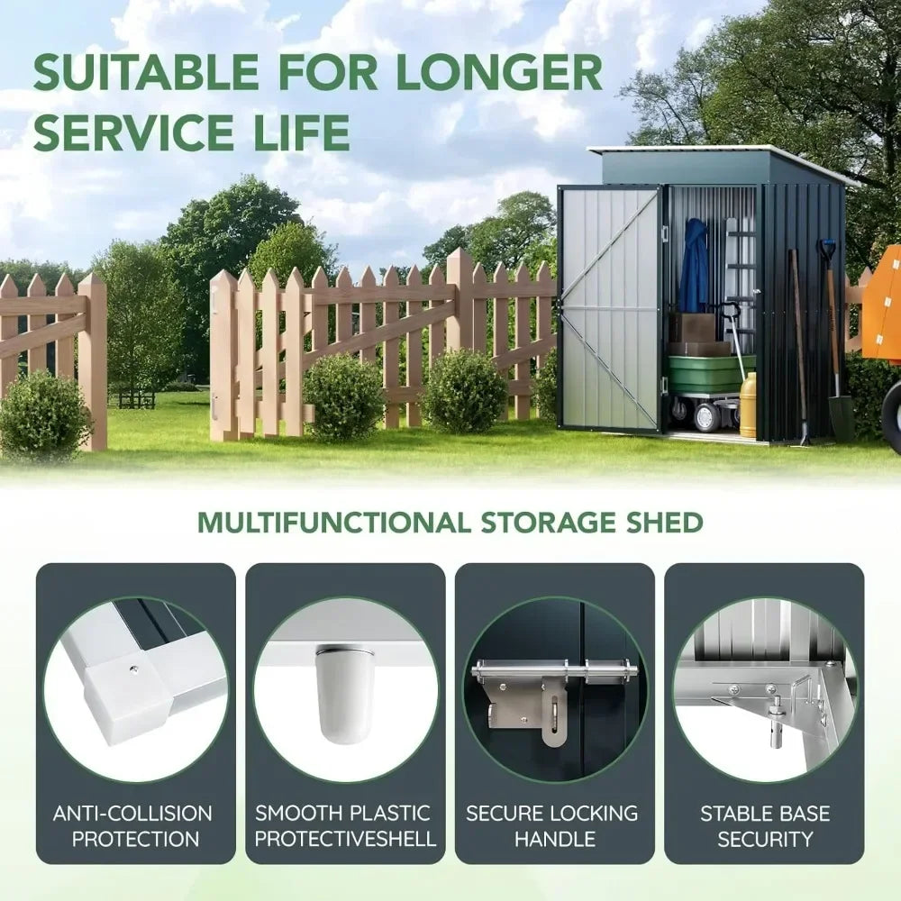 5X3X6.1FT Outdoor Steel Storage Shed with Frame Floor and Lockable Doors, Ideal for Garden, Backyard, Patio Storage