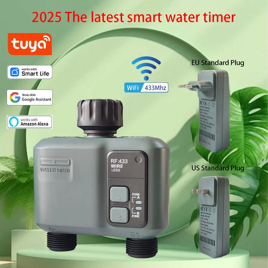 2025New WIFI+RF433mhz Garden Watering Timer Smart Sprinkler Drip Irrigation System Built-in Water Flow Recorder Controller TUYA