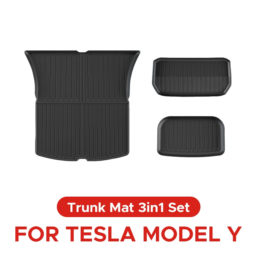 For Tesla Model Y 2020-2024 Front and Back Trunk Mat TPE Carpet Waterproof Weather-resistant Pads Up and Down Layer Mats