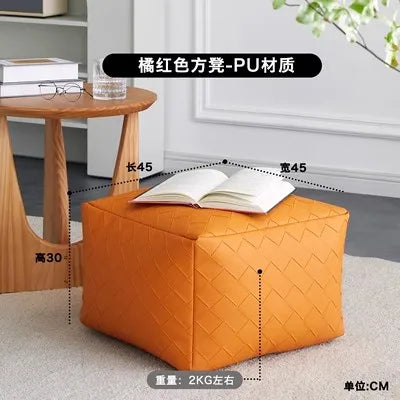 OTAUTAU Faux Leather Square Plaid Pouf Ottoman Stool Door Side Footrest Footstool Floor Seat Beanbag Futon with Filler JD012