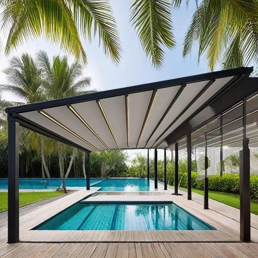 Outdoor Aluminium Folding Courtyards Terrace Outside 3X6M Pavilion Eaves Tents Gazebo Pergola Sunroom Door Awning Gazebos