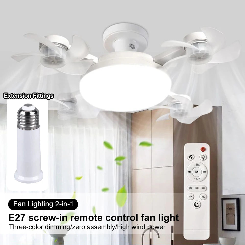 E27 LED Ceiling Fan Light with Remote Control Dimmer Function 50-60W Ceiling Light Drone Shaped Fan Light for Living Room, Study