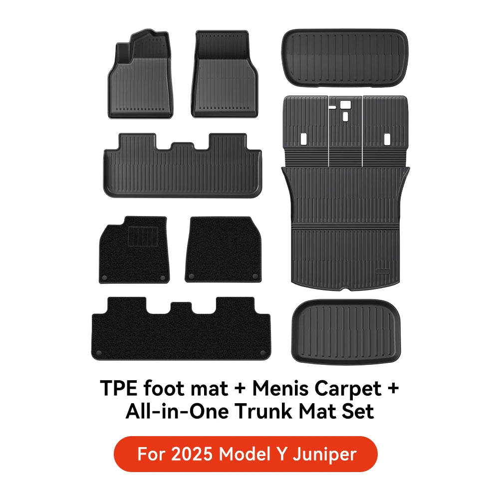 YZ TPE Car Floor Mats for Tesla Model Y Juniper 2025 Luggage Mat Set Four Seasons Waterproof Anti-slip Trunk Mat