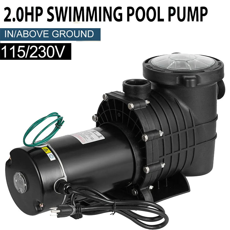 2HP Swimming Pool Filter Pump Motor W/Strainer Hi-Flo Aquarium Water Pumps For Ground Pool Purifier Water Circulation Pool Pump