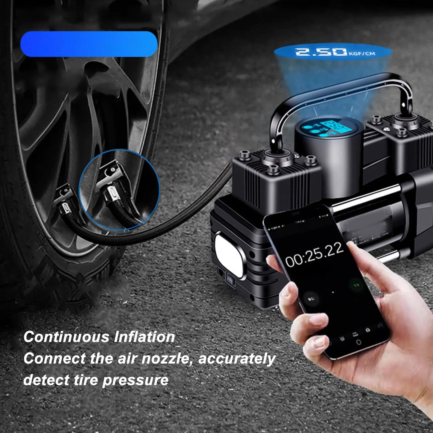 New 12V Air Compressor Pump with LED Light Digital Display Meter 100PSI Cylinder Automobile Tire Inflator Automobile Air Pump