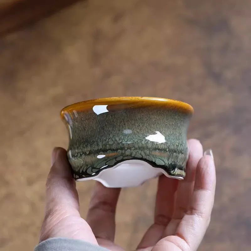 Porcelain Glazed Circle Bonsai Pot,Small Vase, Traditional Chinese Kiln Transmission, Dormitory Room,Table,Garden Decoration