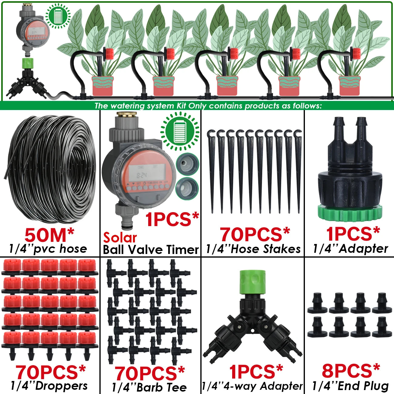 KESLA Greenhouse 5-50M Drip Irrigation System Automatic Watering Garden Hose DIY Micro Drip Watering Kits w/ Adjustable Drippers