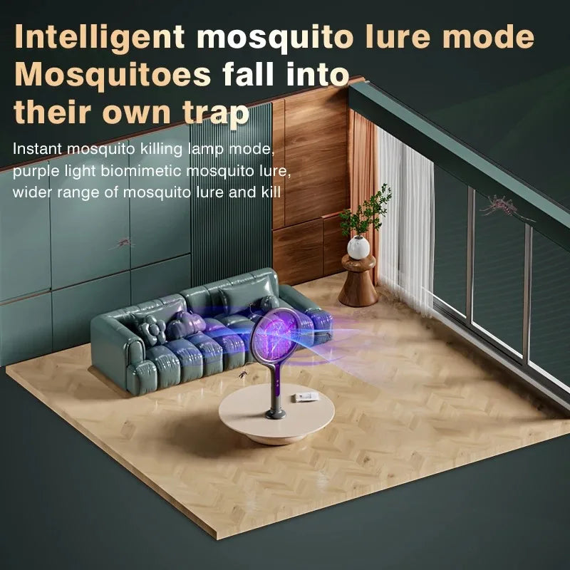 New 2-in-1 mosquito killer lamp multifunctional angle telescopic mosquito swatter USB rechargeable mosquito swatter bat swatter