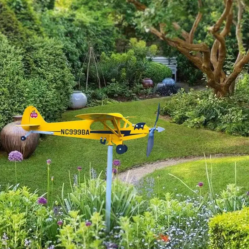Airplane Wind Spinner 3D Garden Decor Plane Metal Airplane Weather Vane Outdoor Roof Wind Direction Indicator For Porch Backyard