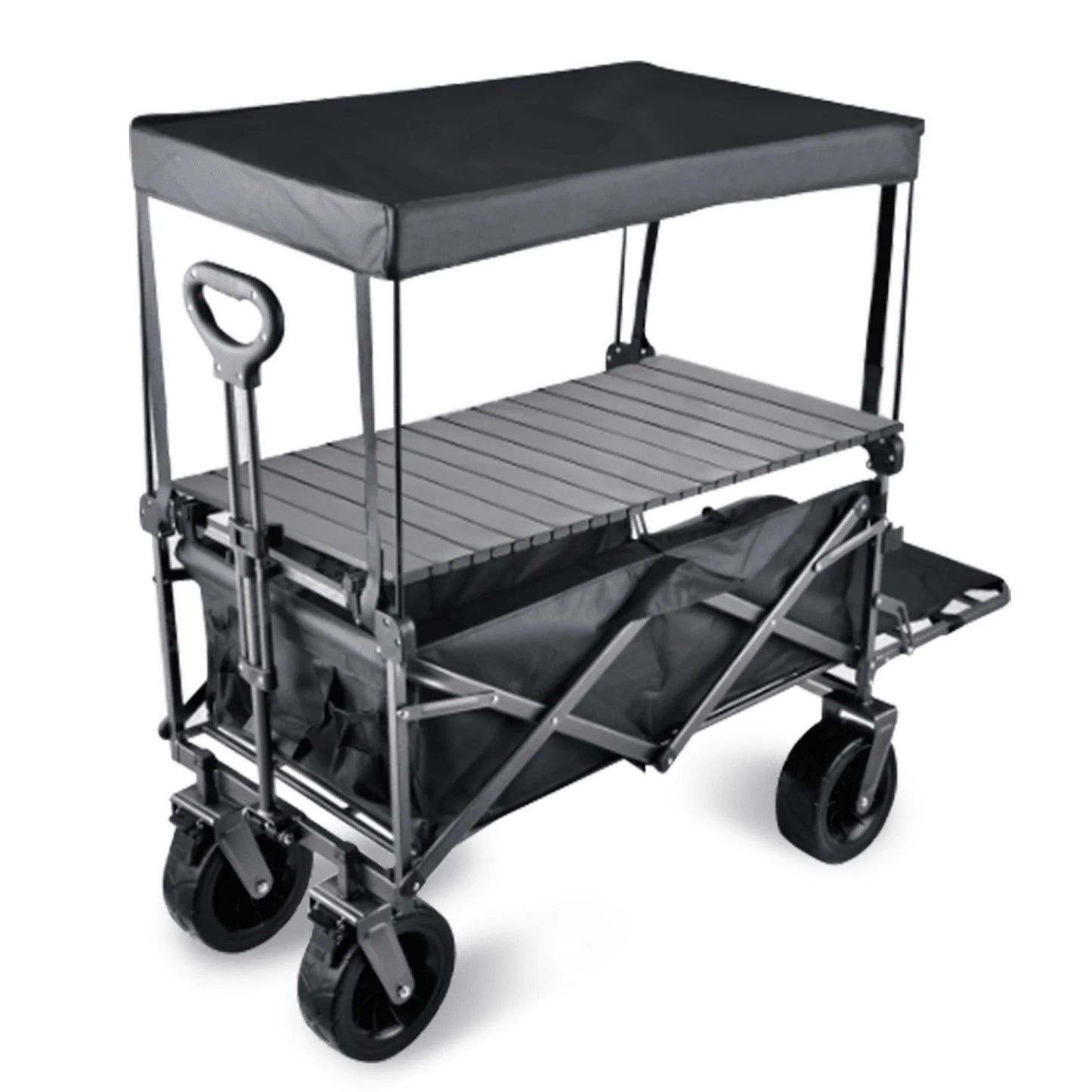Outdoor Camping Cart Rotating Wheels Portable Table Board Miscellaneous Cart Grocery Beach Cart Double-Layer Fold Shopping Cart