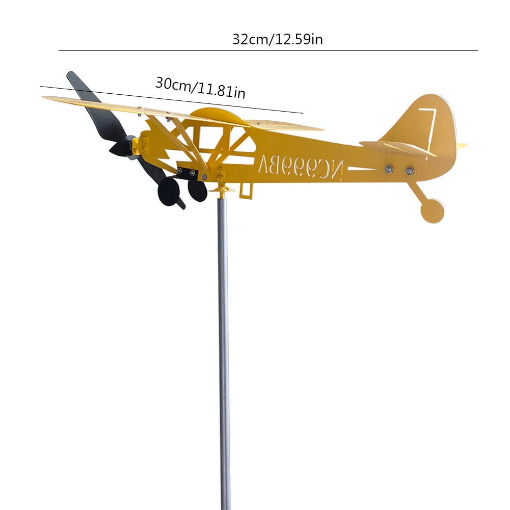 3D Piper J3 Cub Wind Spinner Plane Metal Airplane Weather Vane Outdoor Roof Wind Direction Indicator WeatherVane Garden Decor