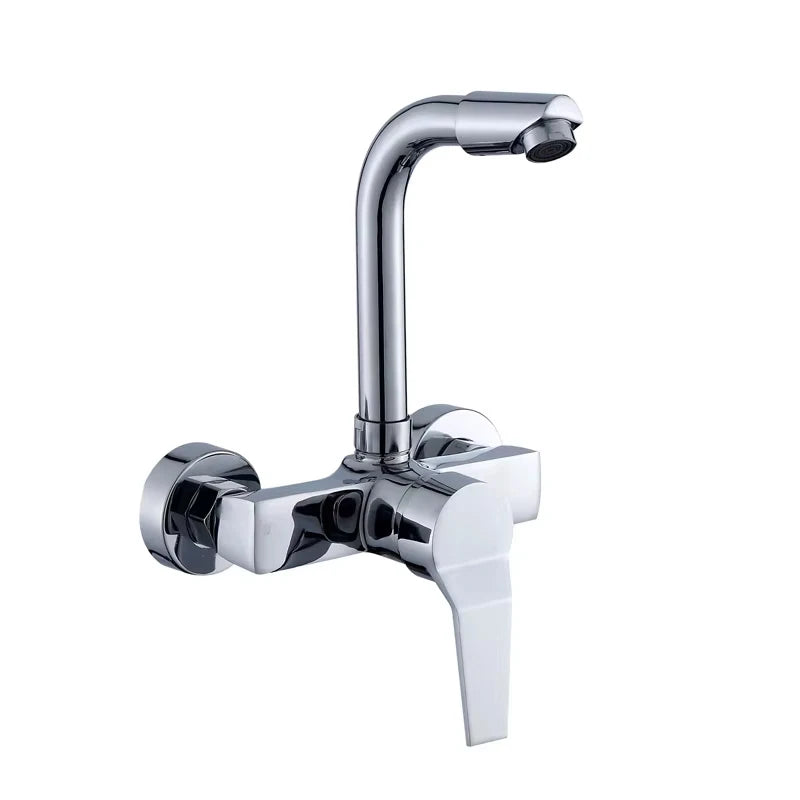 Brushed Kitchen Sink Faucet 304 Stainless Steel In-wall Double Hole 360° Rotation Universal Folding Hot Cold Mixer Kitchen Crane