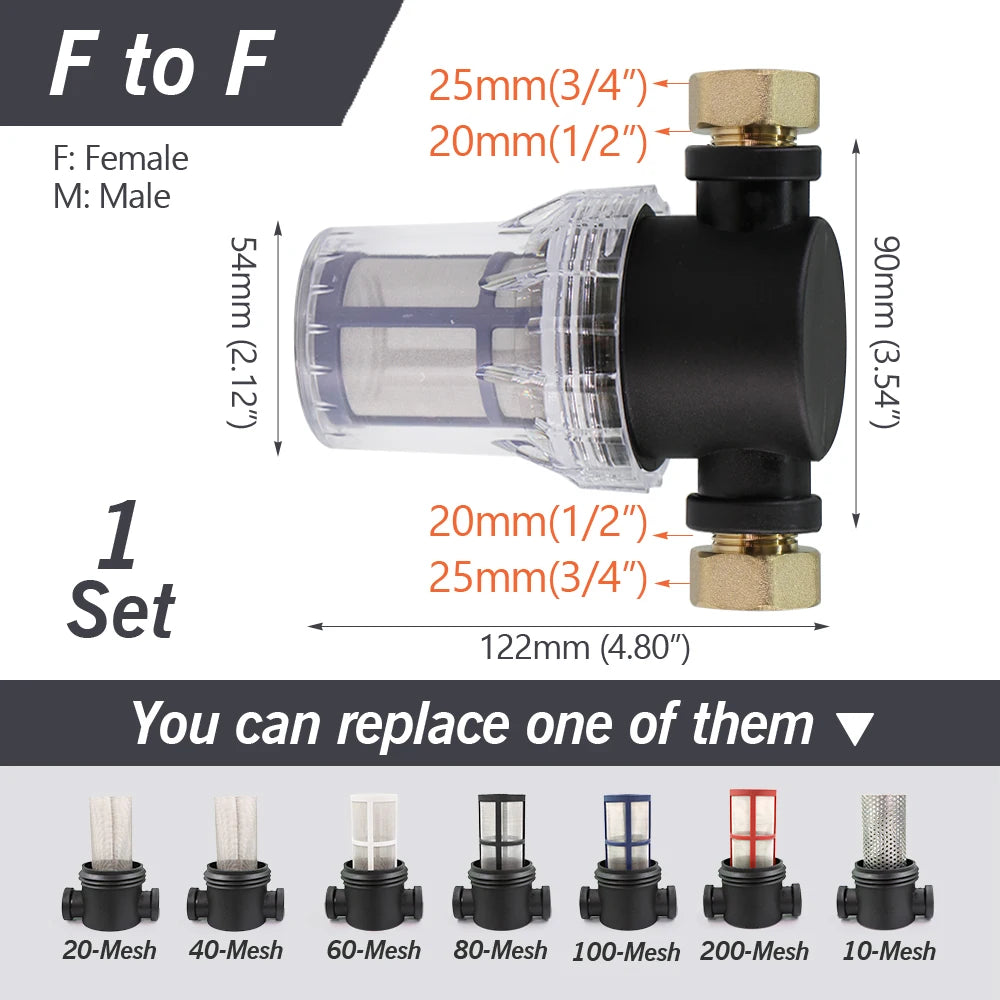 1/2'' 3/4'' 1'' Garden Hose Filter Brass Coupling Joint Agricultural Irrigation Tubing Prefilter Impurities 10-200 Mesh Strainer