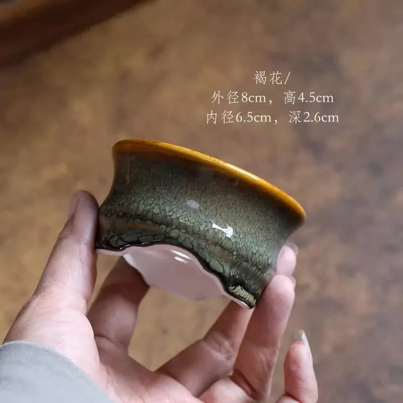 Porcelain Glazed Circle Bonsai Pot,Small Vase, Traditional Chinese Kiln Transmission, Dormitory Room,Table,Garden Decoration