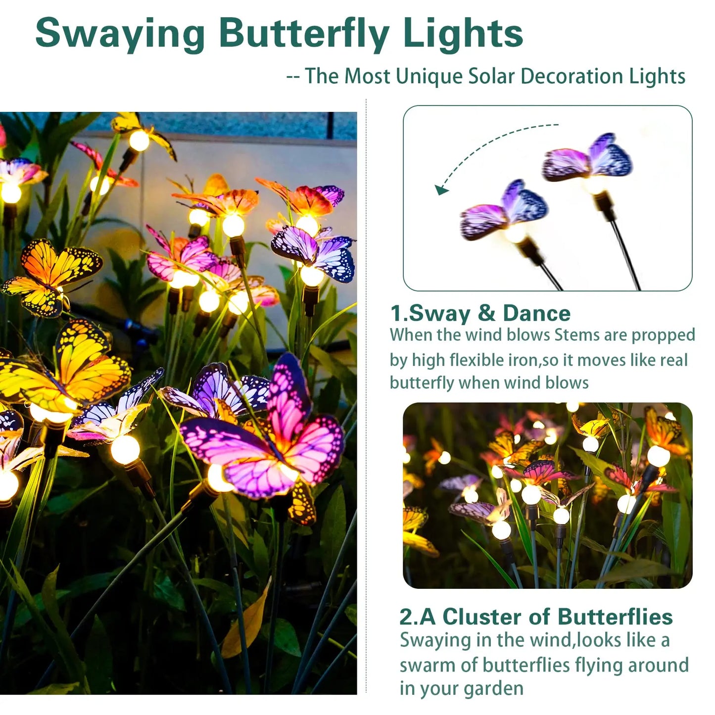 Butterfly Solar Garden Light Swaying Firefly Light 8 Modes Outside Solar Lamp Gift Yard Patio Pathway Outdoor Wedding Decoration