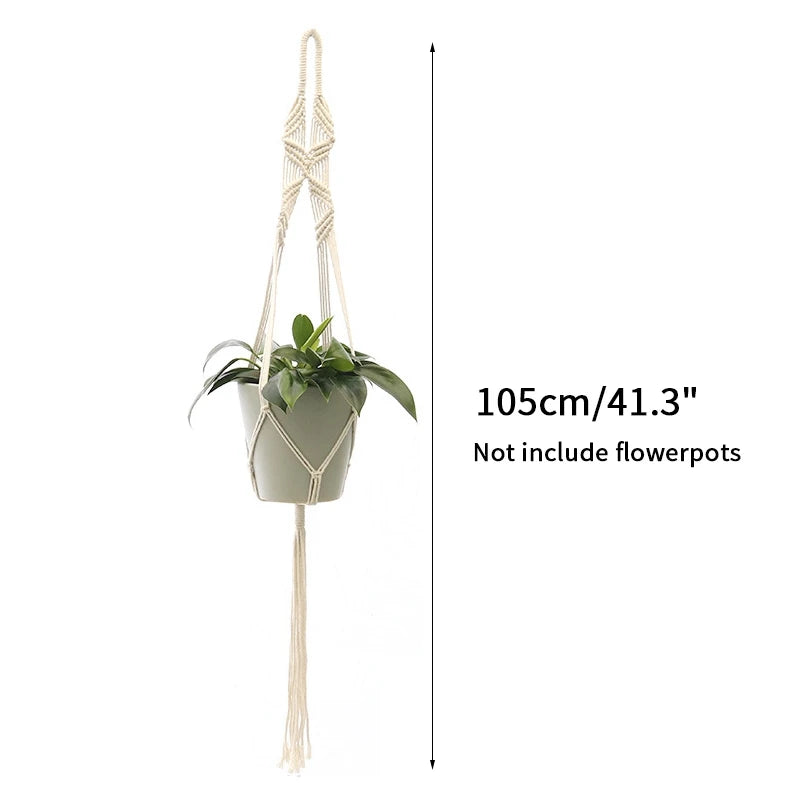Gardening Green Plant Hanging Basket Cotton Rope Hanger Flower Pot Handmade Macrame Pot Pocket Wall Boho Courtyard Home Decor