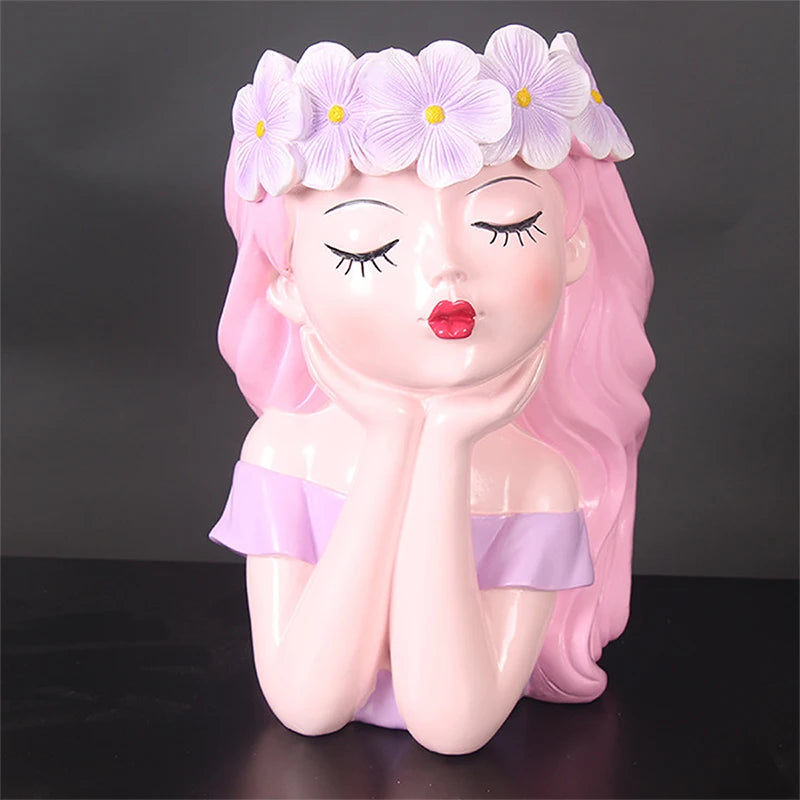 Creative Resin Flower Vase Cute Flower Girl/Fruit Girl Plant Pots Small Succulent Pots for Indoor Outdoor Garden Decor