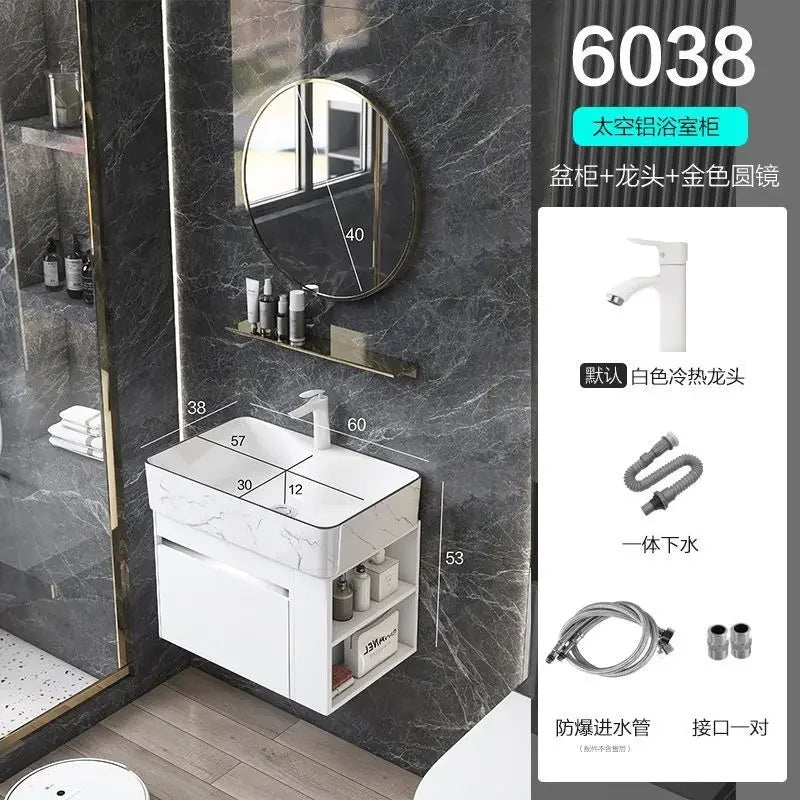 Minimalist Mini Bathroom Cabinet with Side Storage Ceramic Integrated Basin Bathroom Vanity Cabinet with Sink Bathroom Furniture