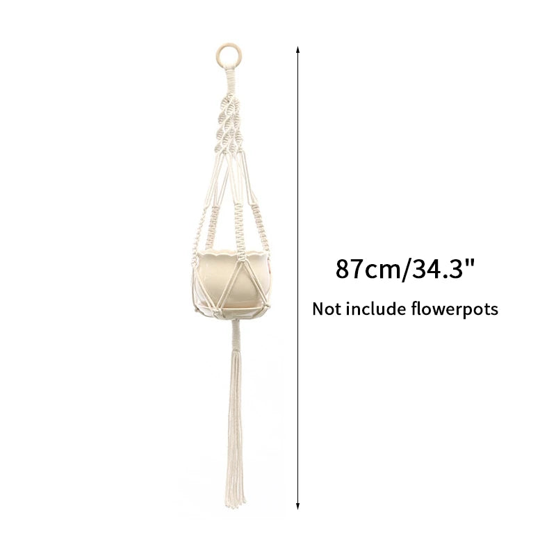 Gardening Green Plant Hanging Basket Cotton Rope Hanger Flower Pot Handmade Macrame Pot Pocket Wall Boho Courtyard Home Decor