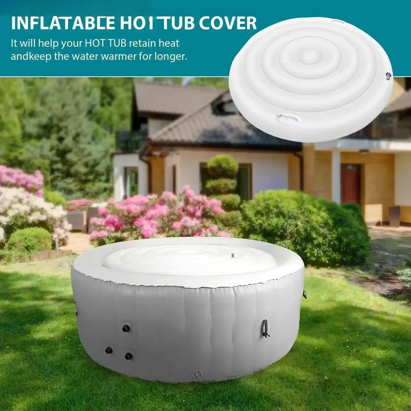 140/165cm Diameter Jacuzzi Inflatable Energy Saving Round Hot Tub Lid Outdoor Spa Pool Windproof Rain Overflow Thermal Cover