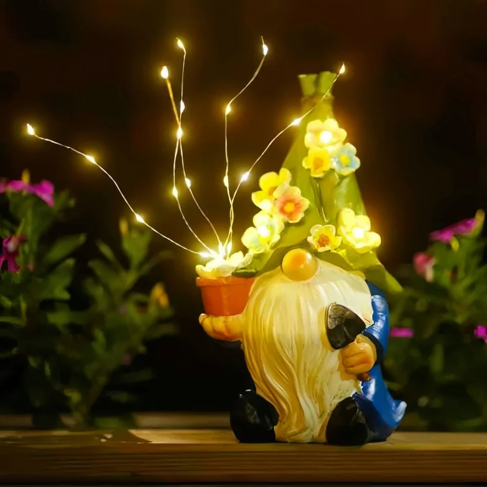 Gnome Garden Decor Statue Solar Gnomes Decorations for Yard with String Light Outdoor Decorations for Patio Mom Gift