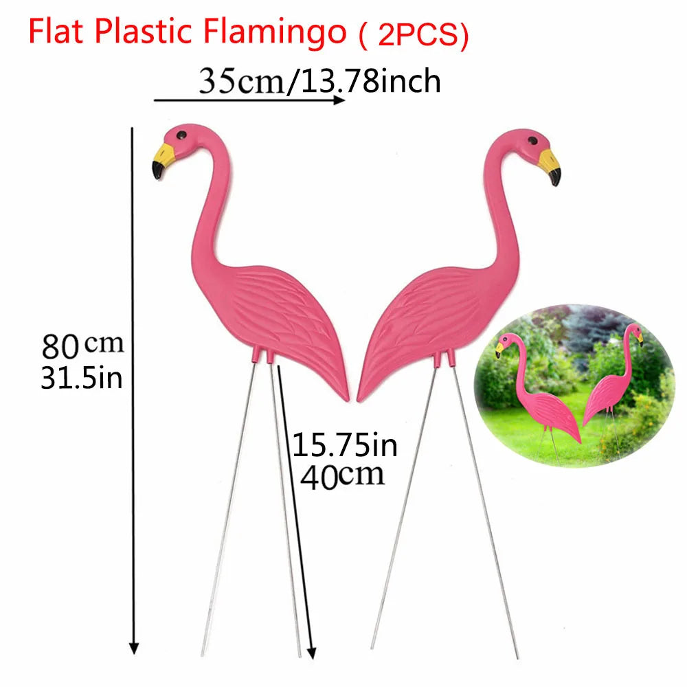 2PCS Pink Flamingos Yard Decorations 29"/23" Tall Plastic Flamingo Statue Metal Stakes Lawn Ornaments Outdoor Garden Decor