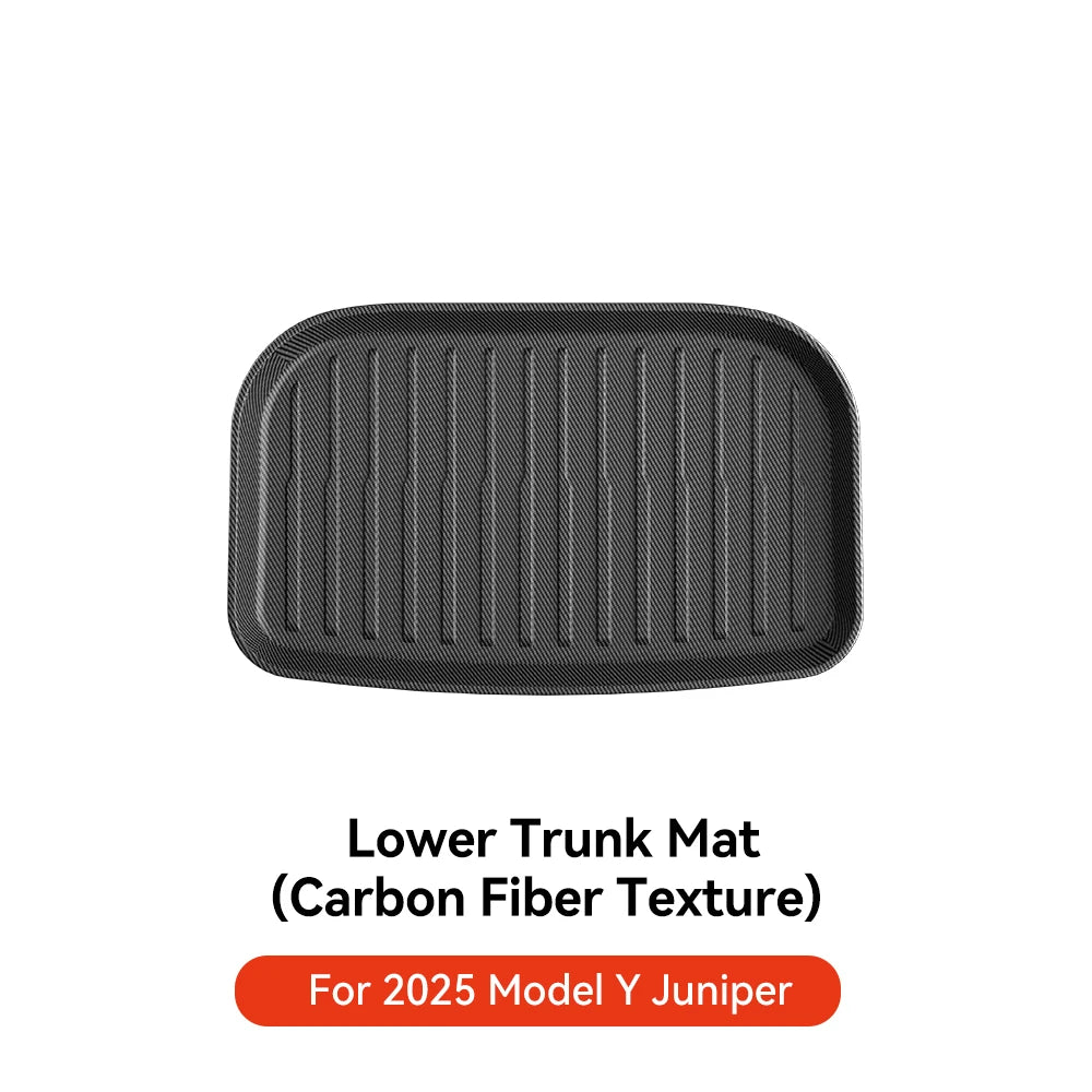 YZ For Tesla Model Y Juniper 2025 TPE Floor Mat Carbon fiber pattern Car waterproof Anti-Slip Trunk Floor Liner Backrest Mats