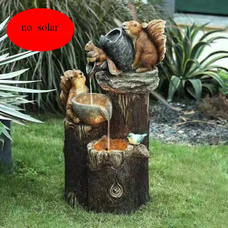 E2 Duck Solar Power Squirrel Resin Patio Fountain Garden Design With Led Light Garden Decoration Outdoor Simulation Decoration