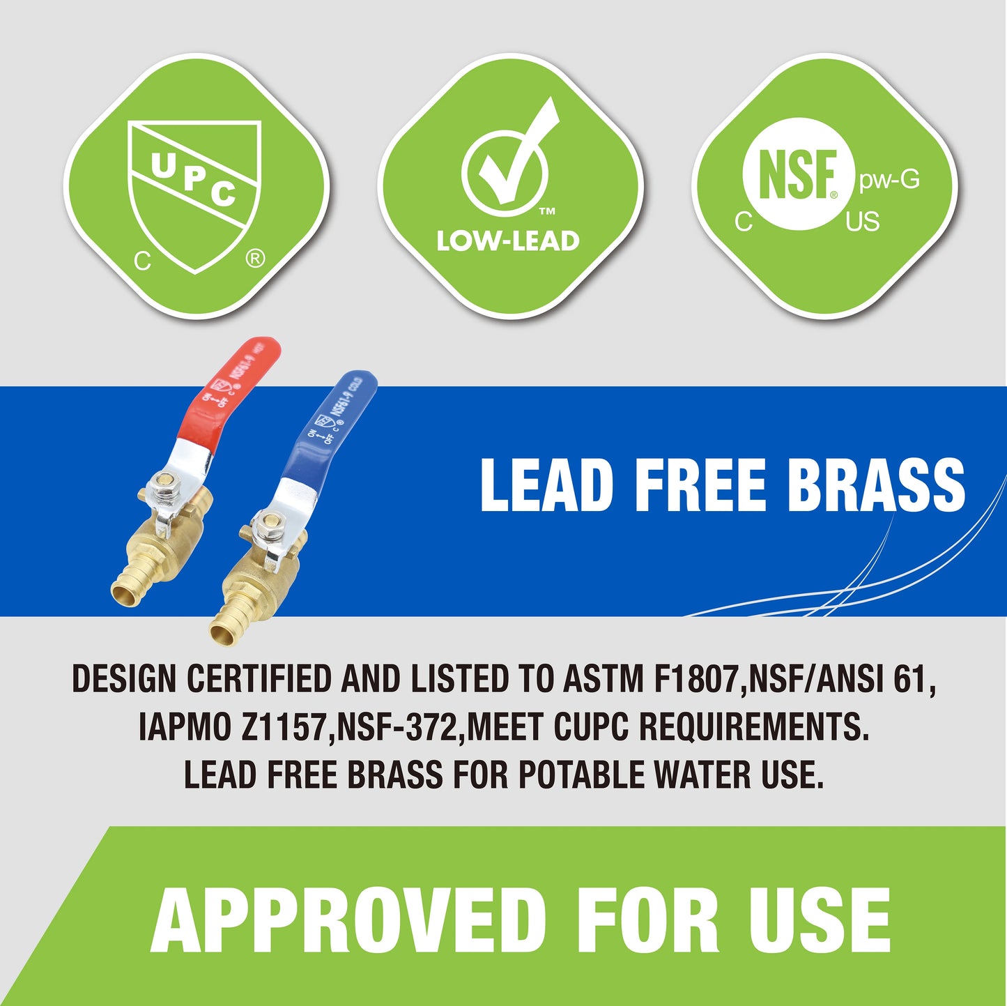 KING SMART Crimp/F1807 PEX 1/2" Full Port PEX Ball Valve; for Hot and Cold Water System; 10Pcs/Case; 80410