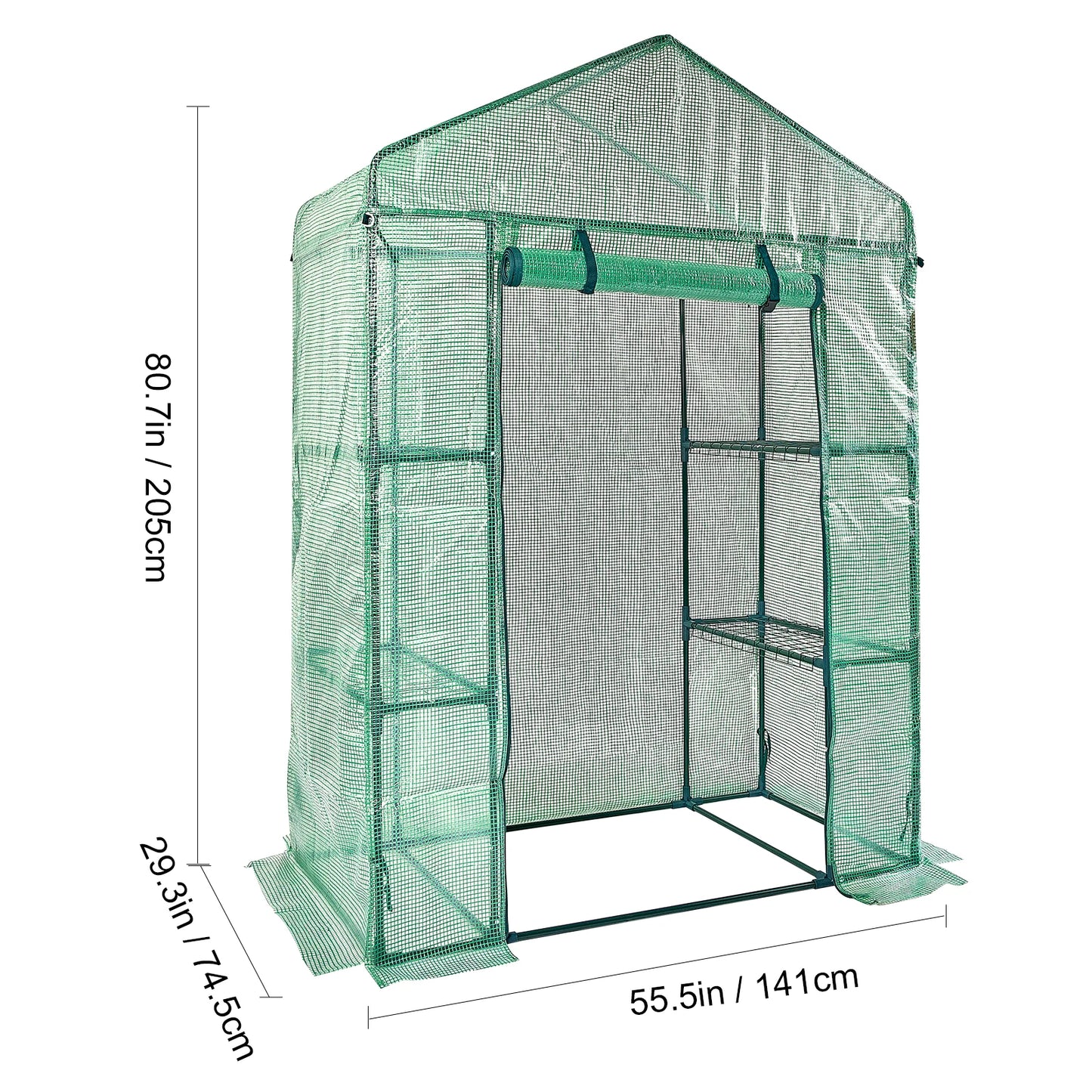SucceBuy Walk-in Green House Greenhouse with Shelves High Strength PE Cover with Doors & Windows and Steel Frame for Planting