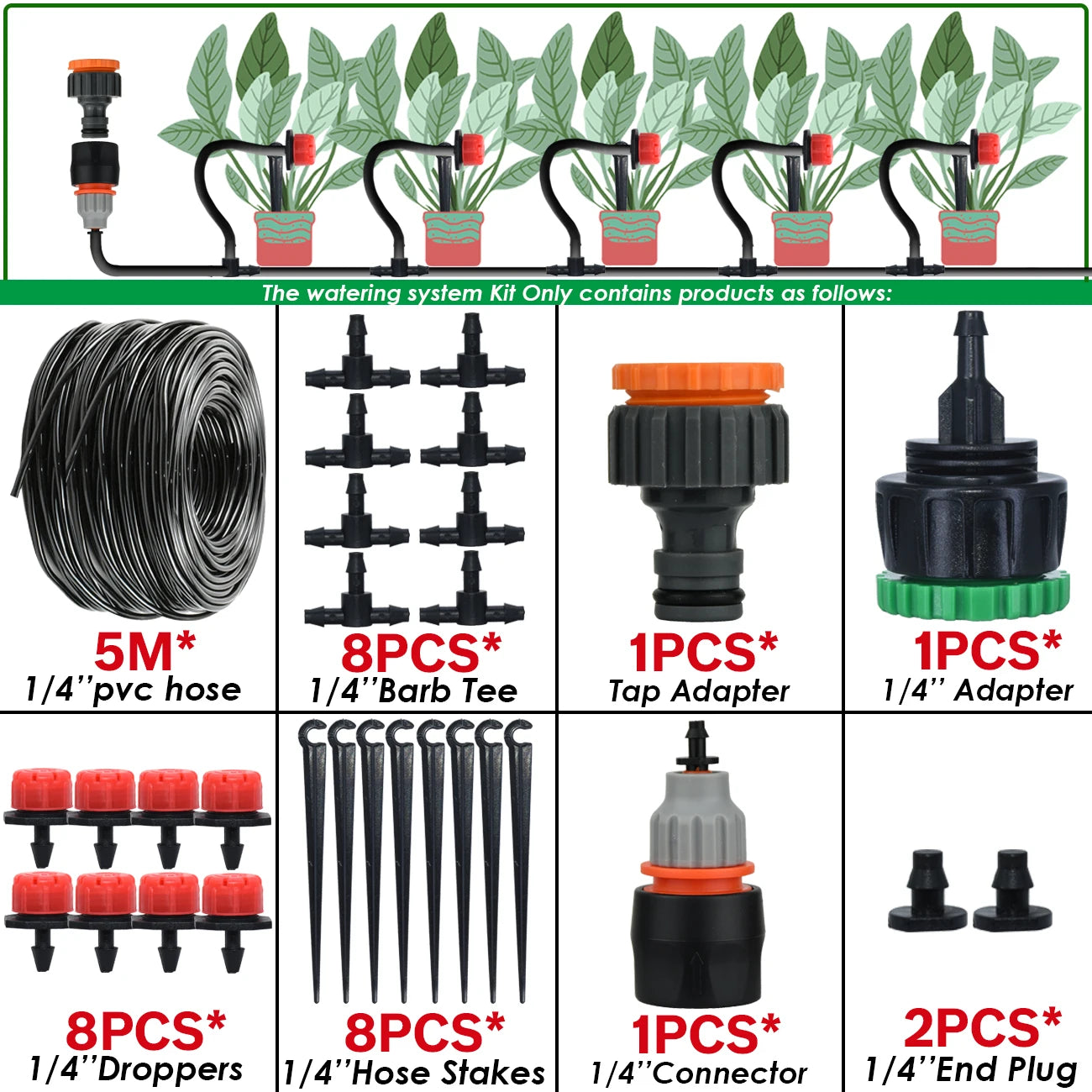 KESLA Greenhouse 5-50M Drip Irrigation System Automatic Watering Garden Hose DIY Micro Drip Watering Kits w/ Adjustable Drippers