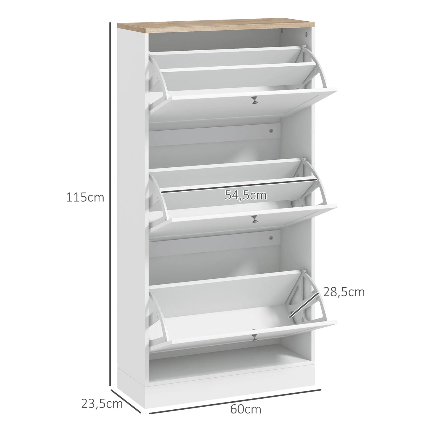 Homcom Hallway Shoe Rack Furniture with 3 Folding Drawers 60X23.5X115Cm White