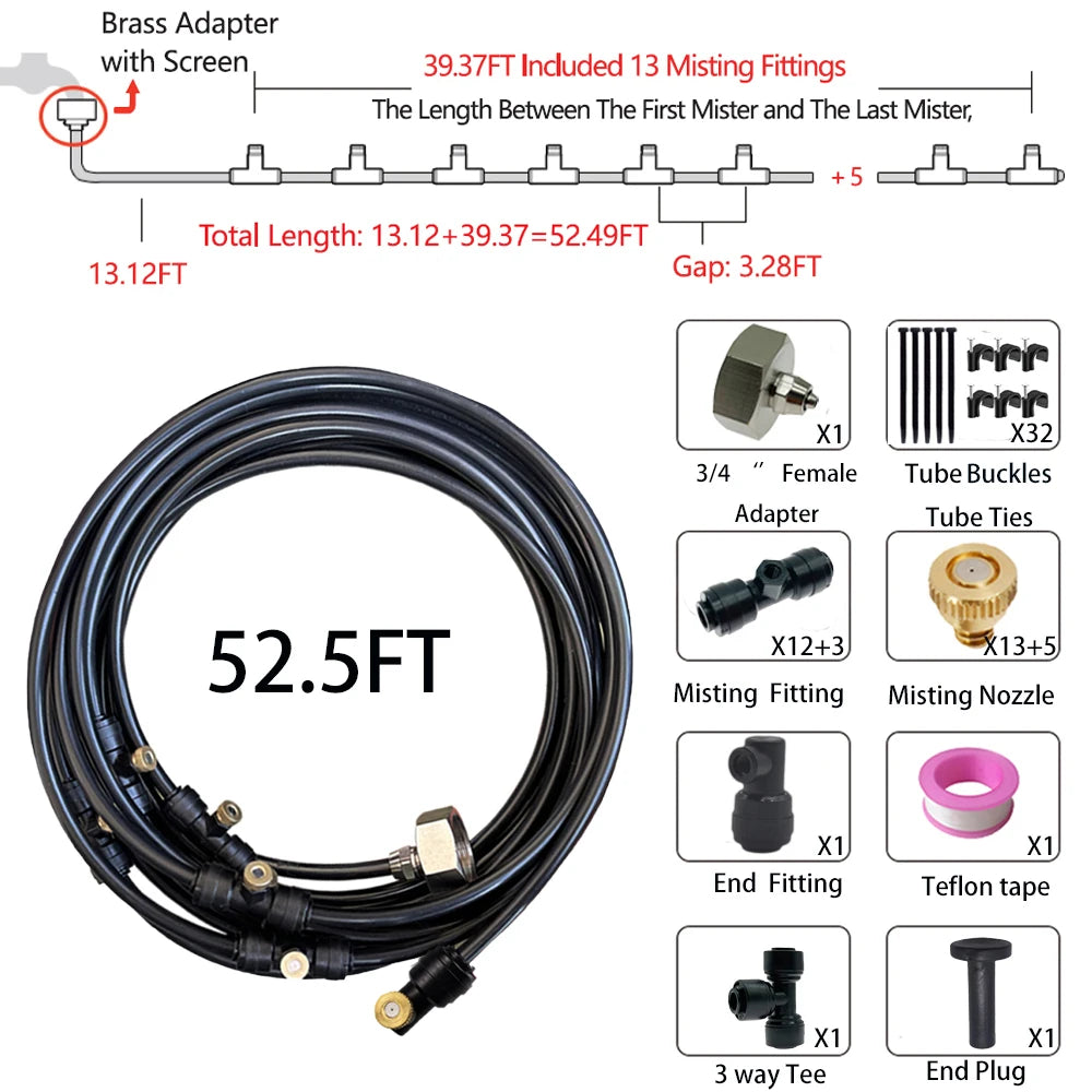 Patio Misters for Cooling Backyard Water Mister Kit for Waterpark, Garden, Greenhouse, Canopy, Porch, Umbrella Gazebo Trampoline