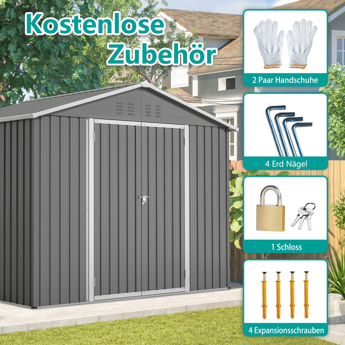 8x6FT Graues Metall-Tool-Shed mit Klapptür, Anthrazit-Farbe – Ideal für Gartengeräte und Werkzeugaufbewahrung