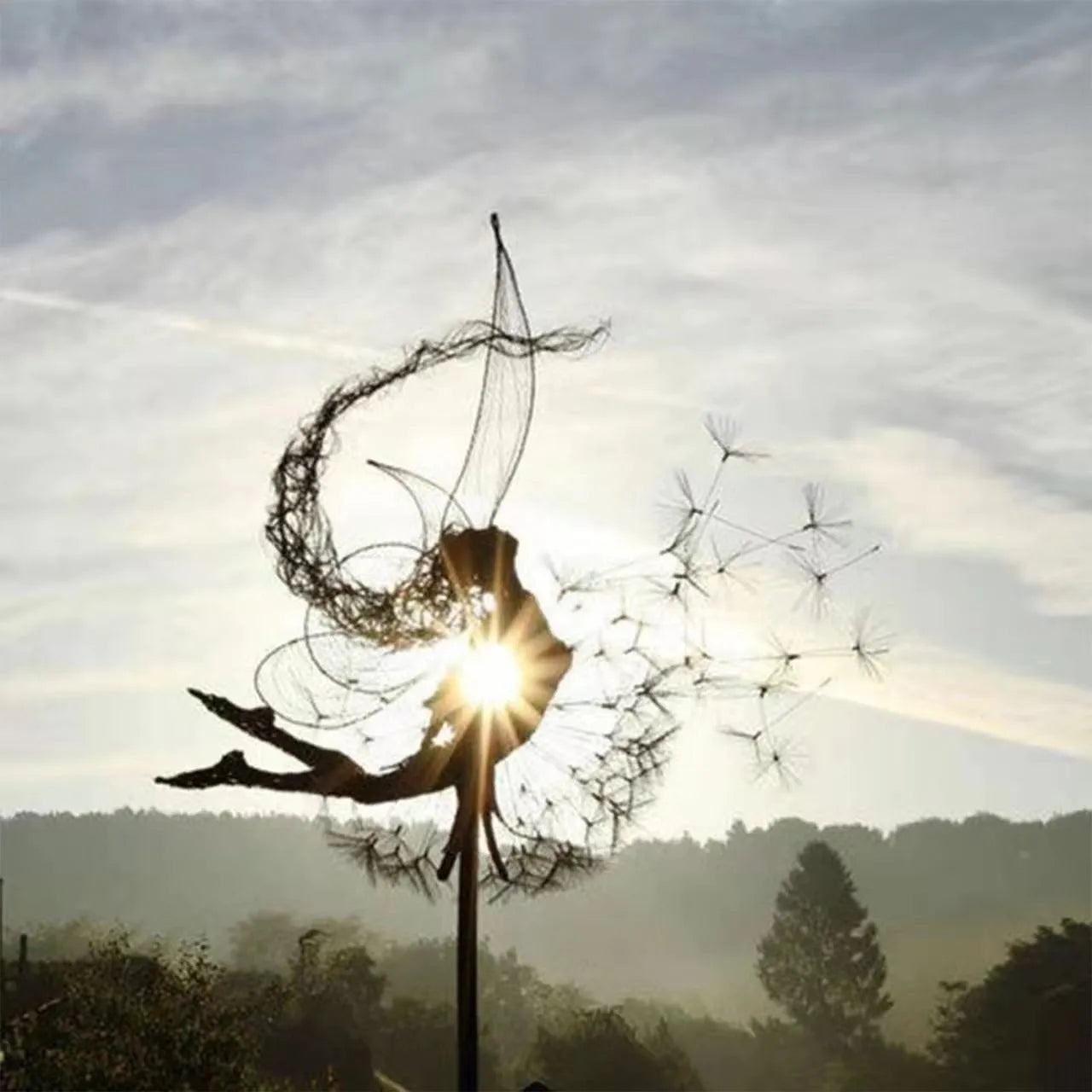 Fairies Angel With Dandelions Flowers Dance,Fairy Garden Decoration Outdoor,Sculptures & Figurines Inserted Soil Metal Craft