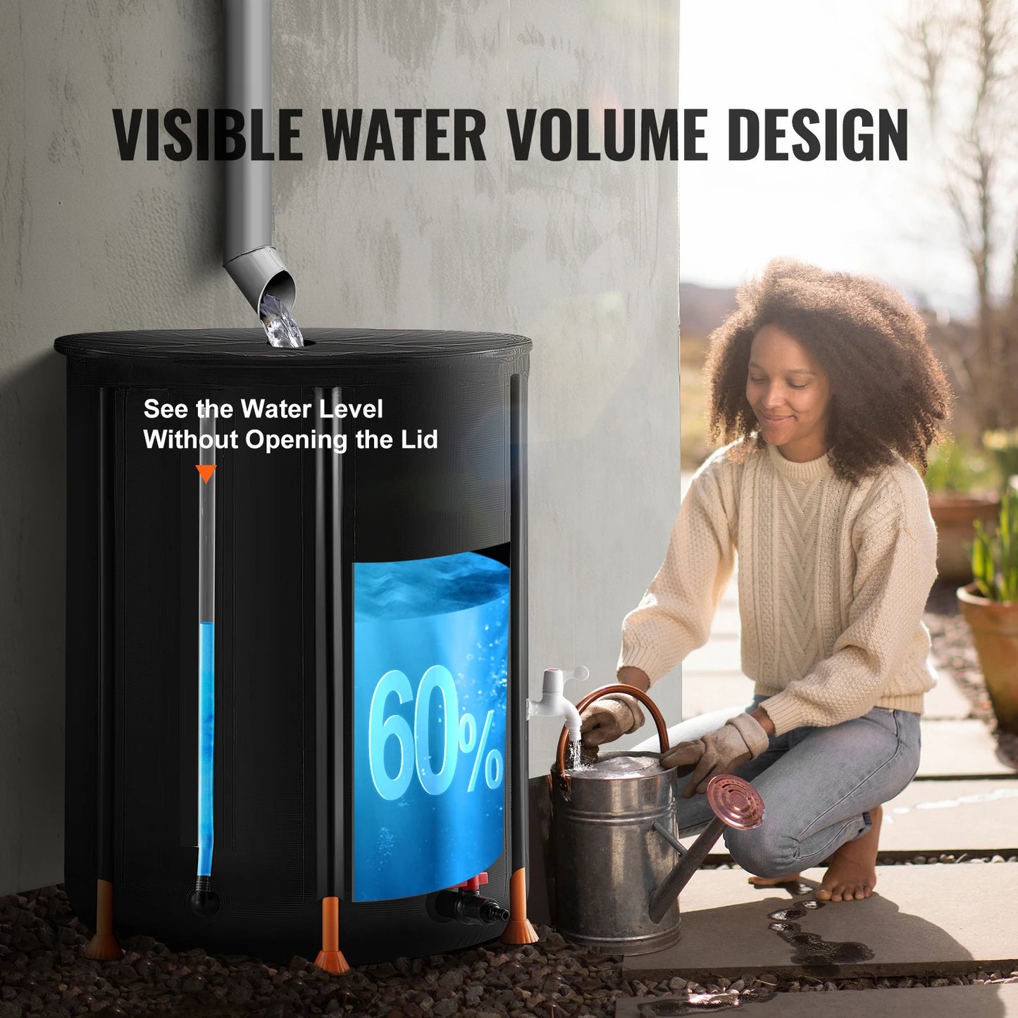 SucceBuy Collapsible Rain Barrel Portable Rain Water Collection Barrel PVC Rainwater Collection System with Spigots&Overflow Kit