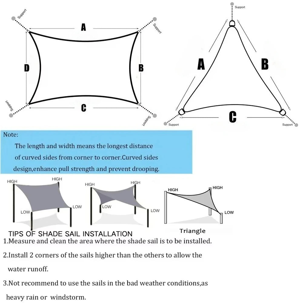 Beige Sun Shade Sail Rectangle Square Triangle Canopy Awning Cloth UV Block Heavy Duty Commercial Graden Outdoor Patio Tarp