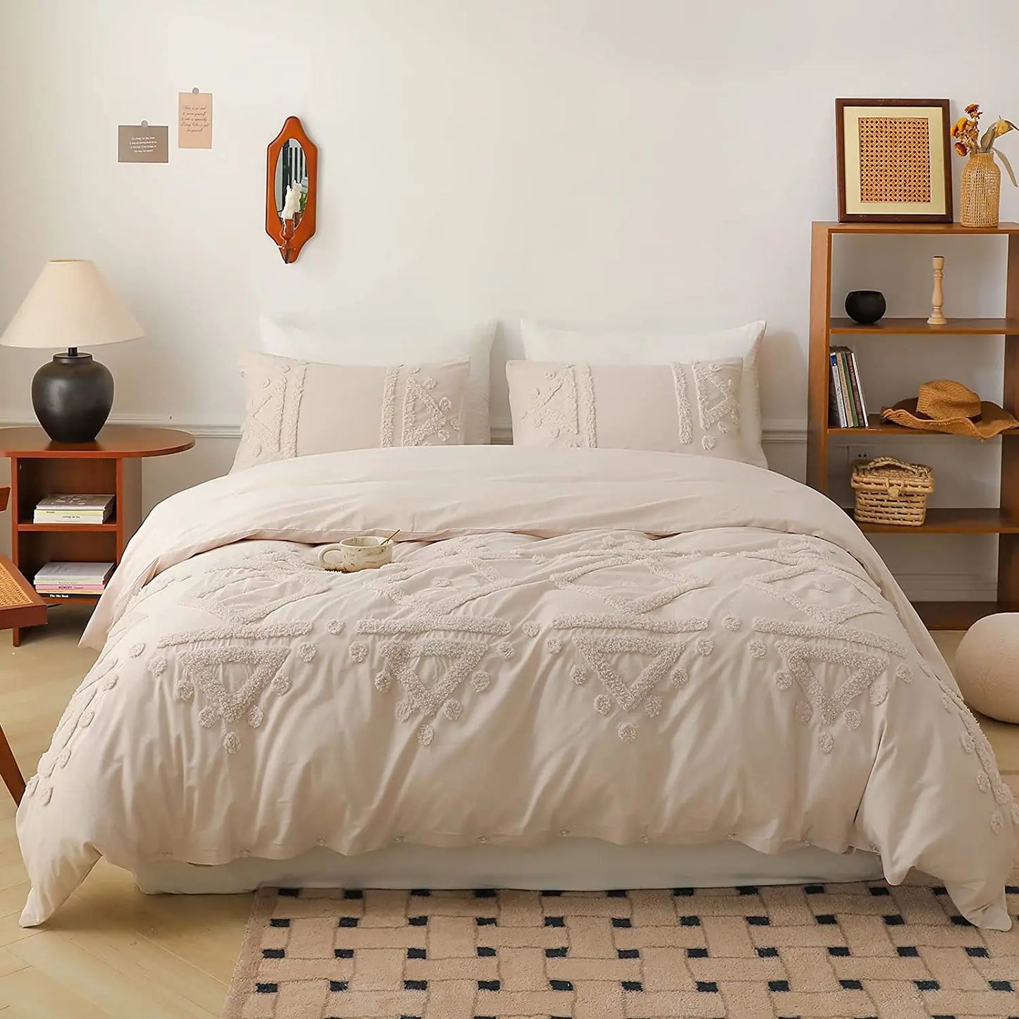 Simple&Opulence Bedding Set 3Pcs 100% Cotton Washed Comforter Boho Breathable Queen King Size Duvet Cover Bed Sheet Pillow Shams