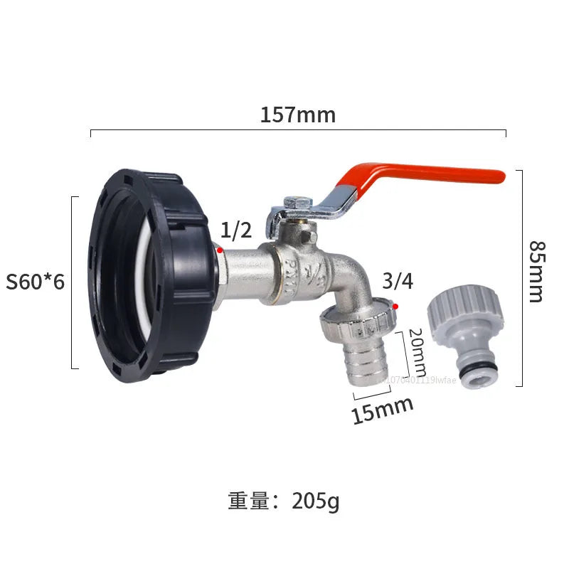 S60 Coarse Thread IBC Tank Tap Connecter x 16mm 1/2'' 3/4'' Water Coupling Adapter Garden Home Replacement Valve Fitting Faucet