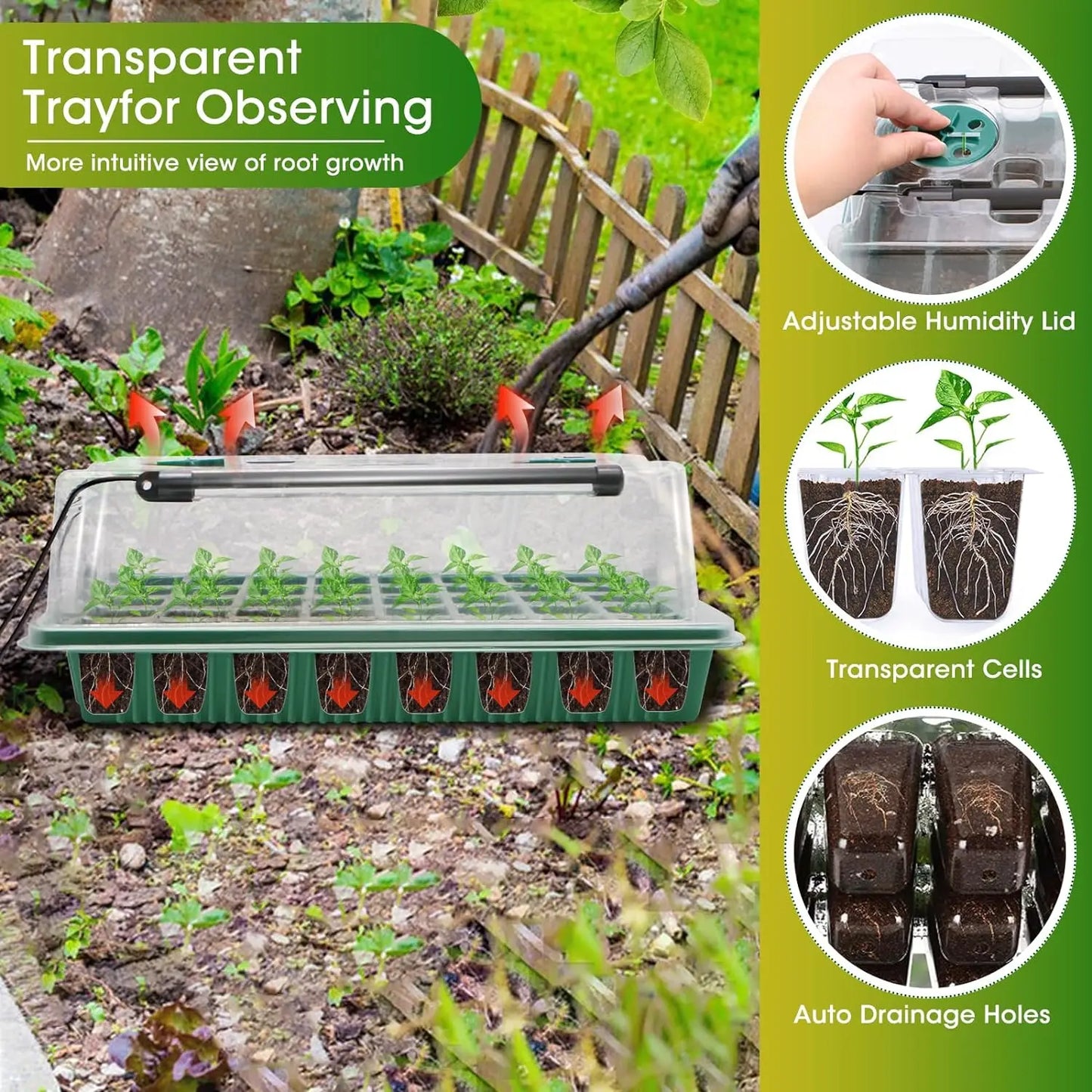 Seed Starter Tray with Grow Light, 120 Cells Smart Timer Seed Starter Kit ,Adjustable Vents, Drainage Holes.