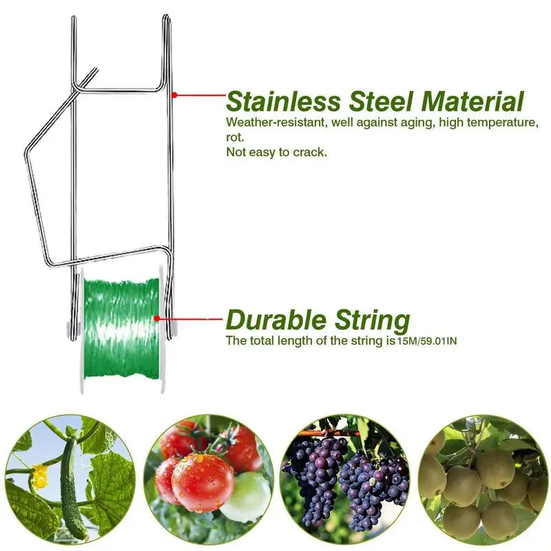 10pcs Planting Tomato Hooks Twine Roller Greenhouse Vegetable Support Clips Greenhouse Trellising Kit With 15m Rope