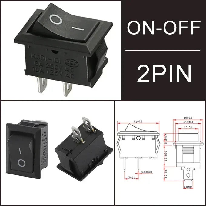 10/30/100Pcs KCD1 Snap-in Boat Rocker Switch Toggle Power SPST ON-OFF 2/3/4 Pin AC 250V 6A 125V 10A 2Pin Position Snap Switch