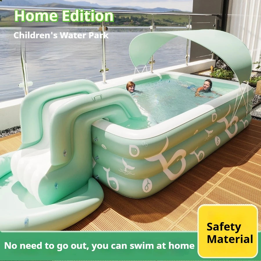 Summer family outdoor thickened inflatable swimming pool, float boat with sunshade, slide, family oversized water toys