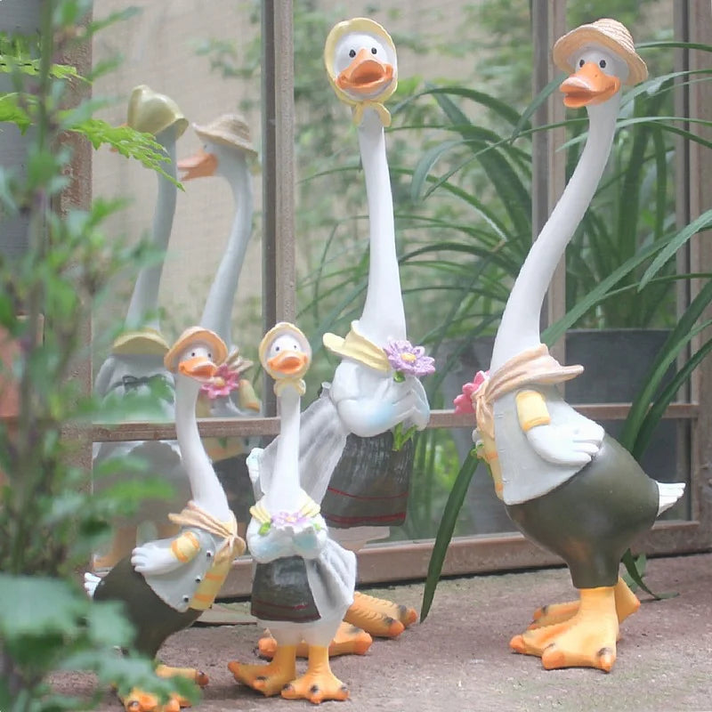 DIY Handmade Idyllic Simulation Resin Duck Animal Home Garden Courtyard Decoration Balcony Patio Decoration Garden Decor Statues