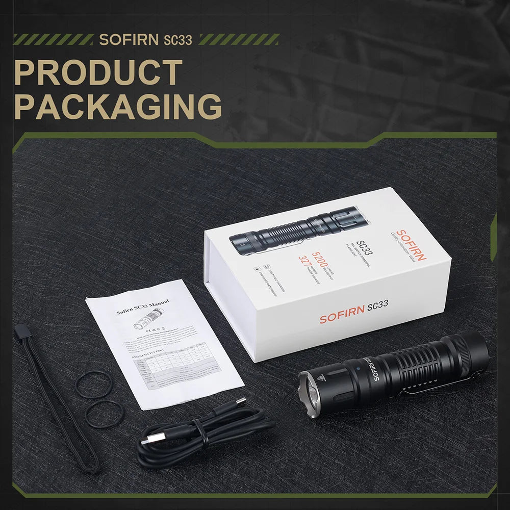 Sofirn SC33 XHP70.3 HI LED Flashlight Tactical 5200lm Powerful 21700 U