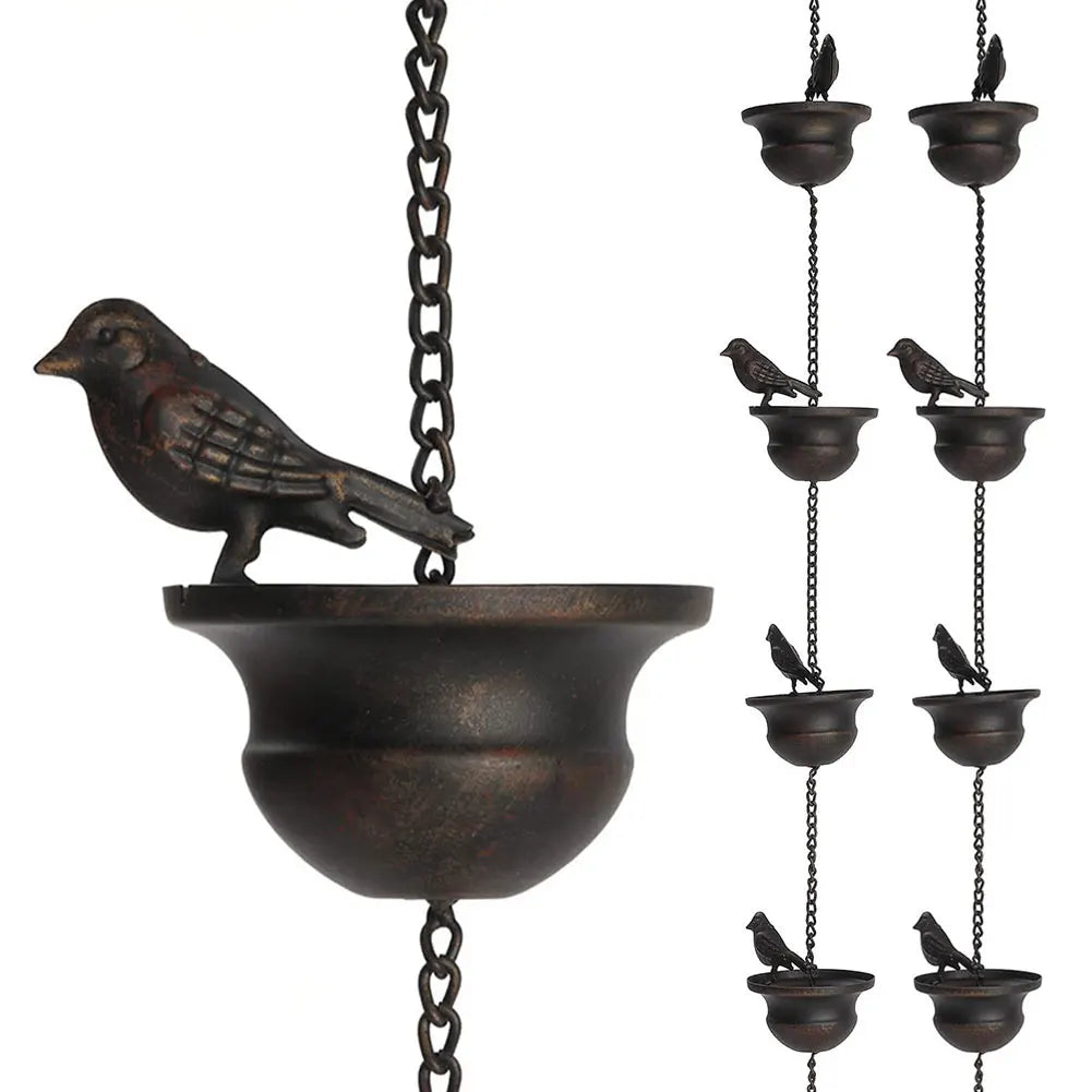 Lotus/Bird Rain Chain Garden Decoration Hanging Rain Catcher Chain Gardening Gutters Downspouts Rain Chain Outdoor Decors