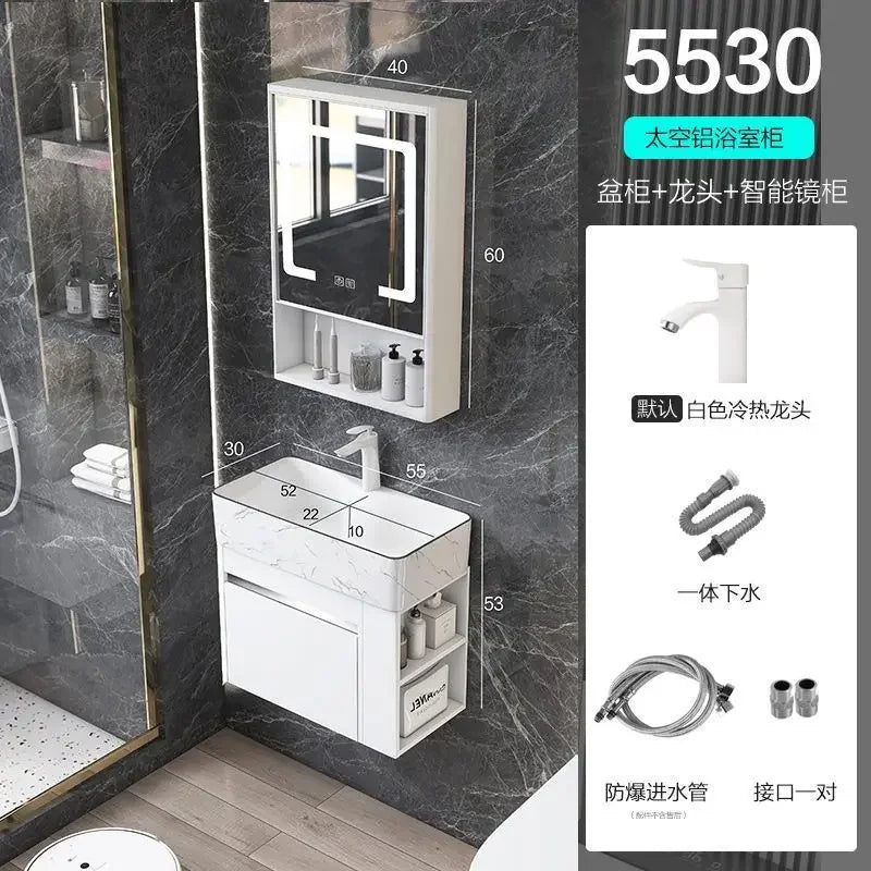 Minimalist Mini Bathroom Cabinet with Side Storage Ceramic Integrated Basin Bathroom Vanity Cabinet with Sink Bathroom Furniture