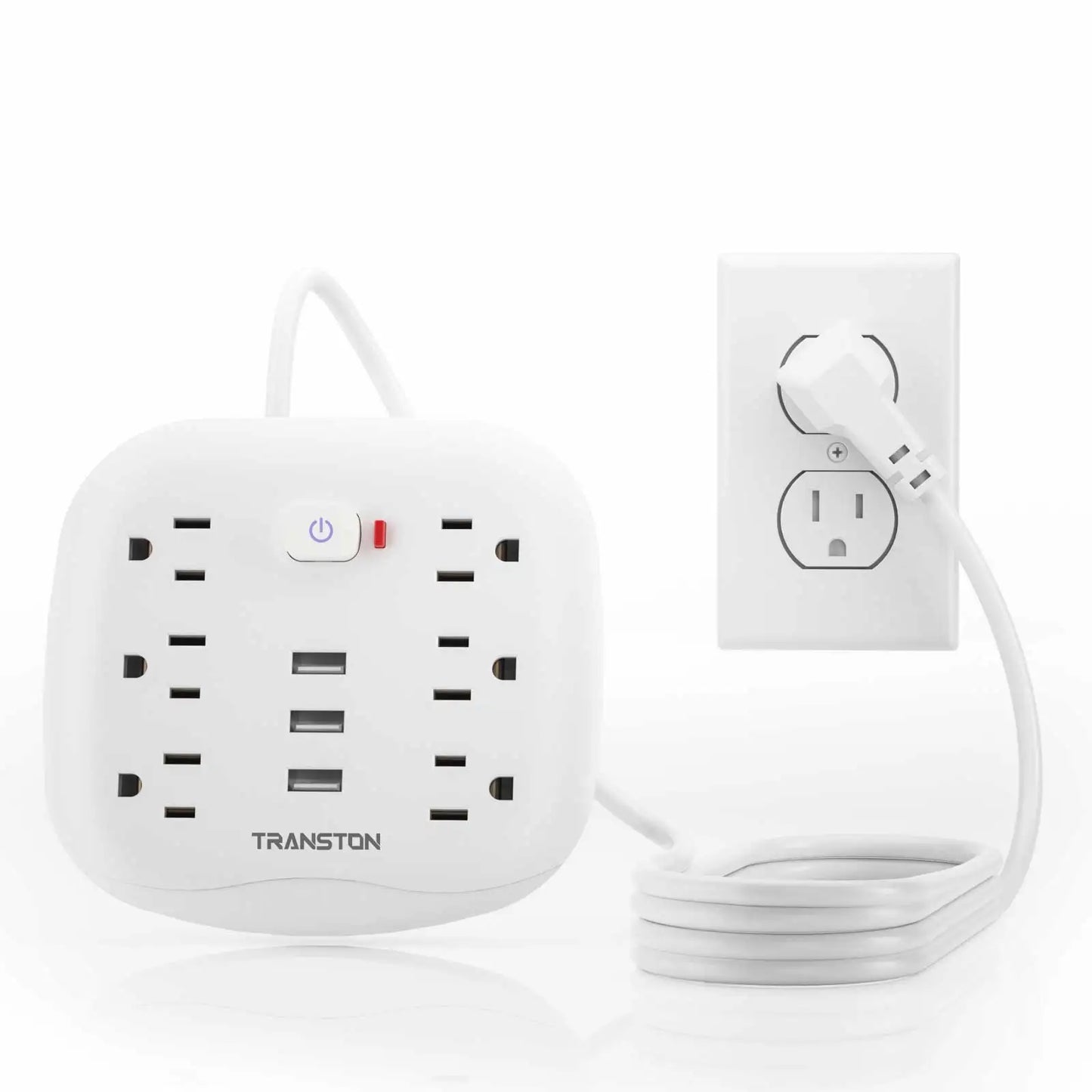 TRANSTON Power Outlet with Surge Protector, 6 power strip 3 USB Ports,
